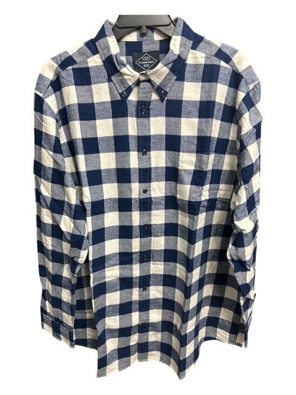 St Johns Bay 2XLT Shirt Navy Blue Checked Pocket Classic Fit Super Soft Flannel